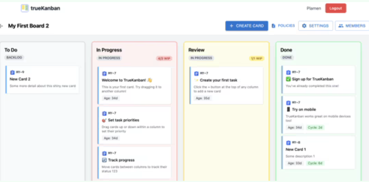 TrueKanban Board Example